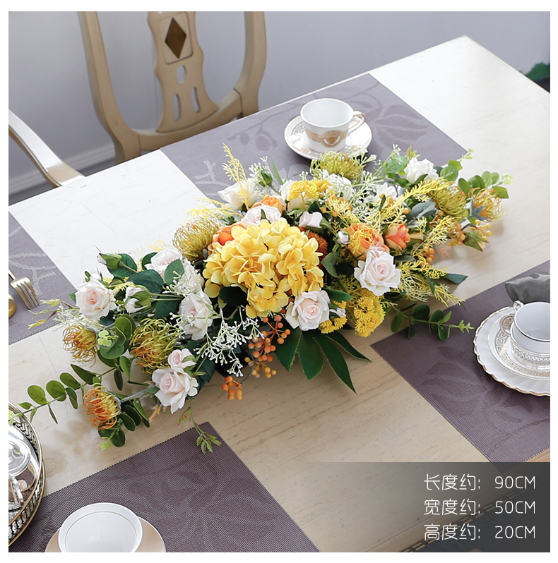 餐桌花摆花桌面西餐厅长桌仿真花假花酒店别墅会议室中间高档现代