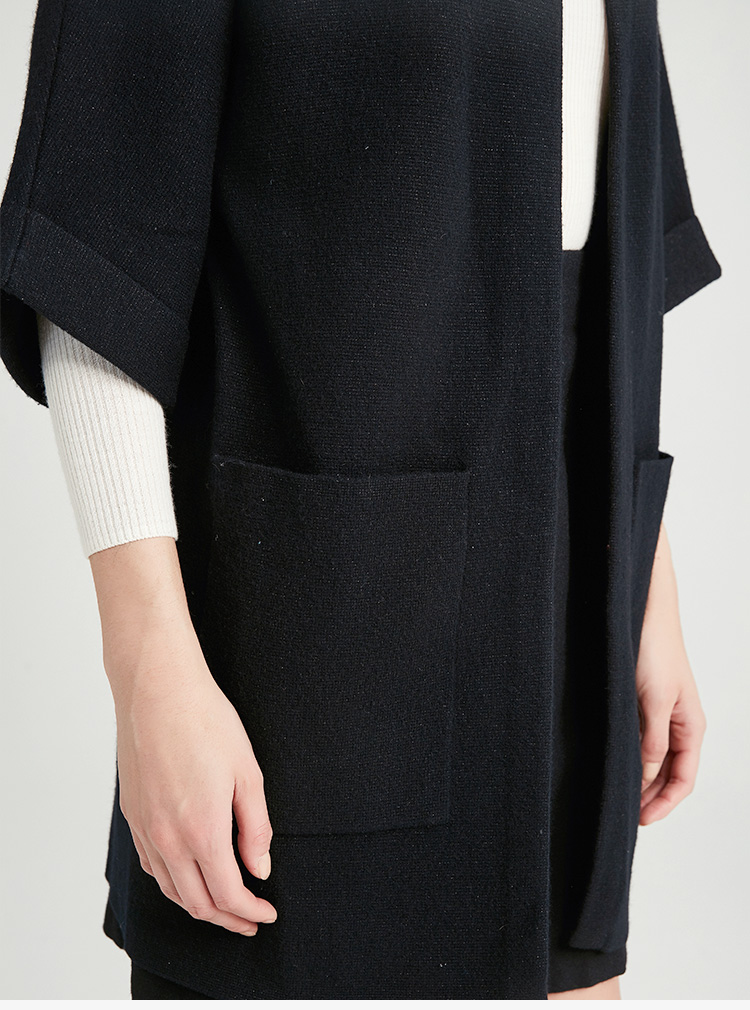 皮尔卡丹女装黑色针织大氅63k046743190