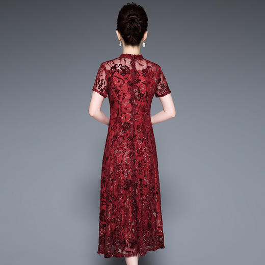 YZL-222中式气质丝绒烧花两件套连衣裙妈妈装 商品图2