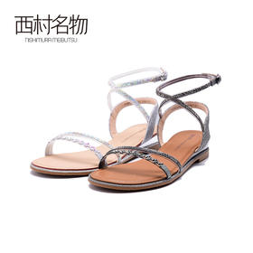 西村名物一字扣凉鞋女仙女鞋2020春夏新款平底罗马鞋X20BG23831