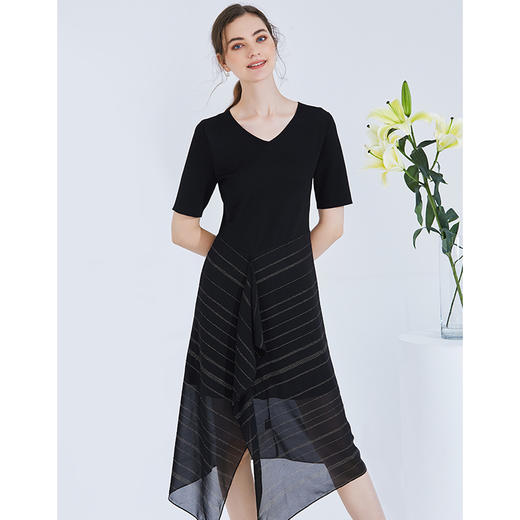 EITIE爱特爱女装夏季V领荷叶边开叉不规则柳丁修身连衣裙5907687 商品图5