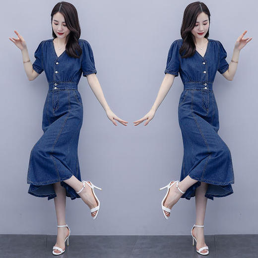 夏季新款显瘦收腰时尚牛仔鱼尾连衣裙hr-ayd8245 - 美衣聚品女装旗舰