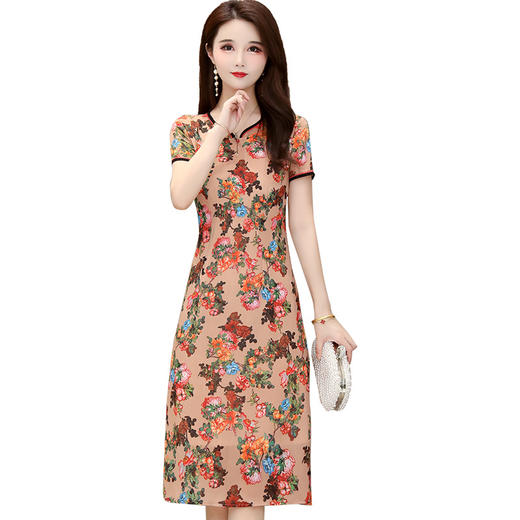 QYM-K2019B新款低领显瘦气质中年妈妈复古连衣裙 商品图4