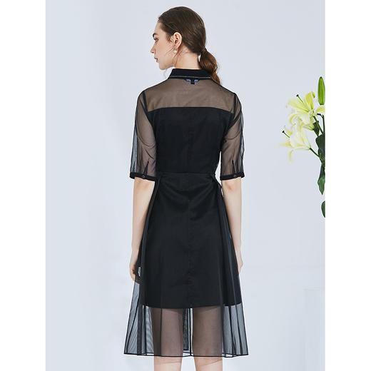 EITIE爱特爱夏季新网纱透视气质翻领很仙的礼服小黑连衣裙女5907640 商品图4