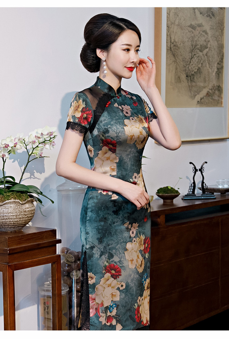 qx旗开得胜2020新款旗袍复古改良中国风中长款大码中老年妈妈装旗袍