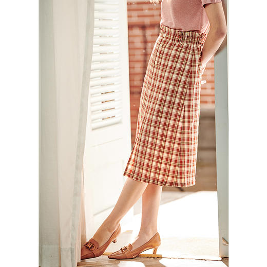 欧芮儿格子半身裙A字开叉 商品图0