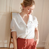 欧芮儿短袖V领雪纺衬衫上衣 商品缩略图0