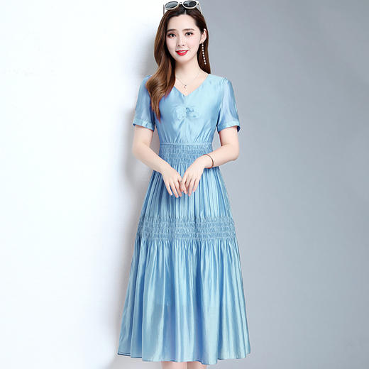 ywetyh206046气质减龄天丝短袖连衣裙