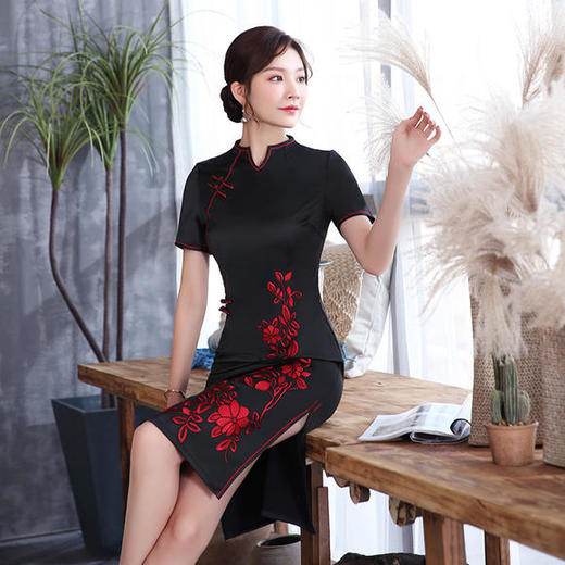 SYK-28099夏新款复古时尚气质醋酸旗袍 商品图4