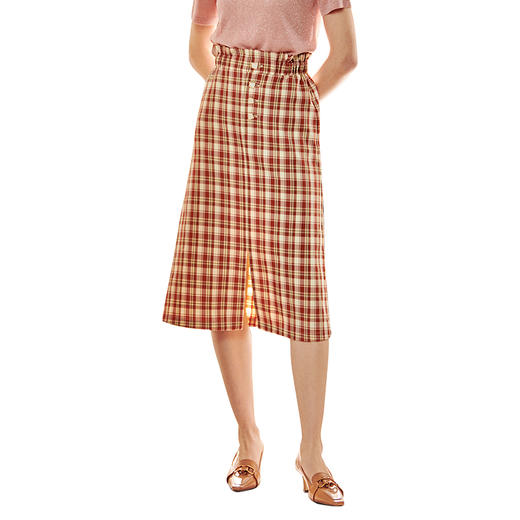 欧芮儿格子半身裙A字开叉 商品图3