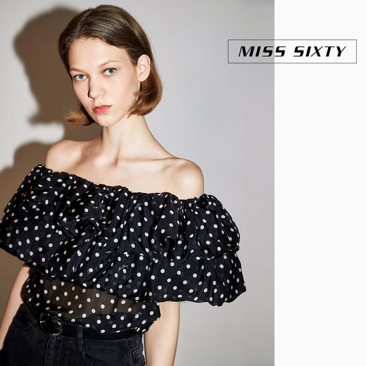 Miss Sixty2020夏季新款波点一字肩荷叶边上衣衬衫女602XJ0250000 商品图1