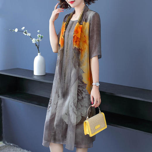 FW-5787夏装阔太太洋气高贵中老年女装两件套雪纺裙 商品图1