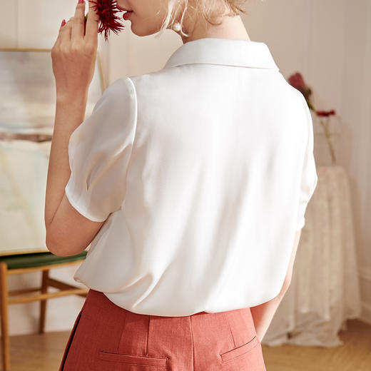 欧芮儿短袖V领雪纺衬衫上衣 商品图2