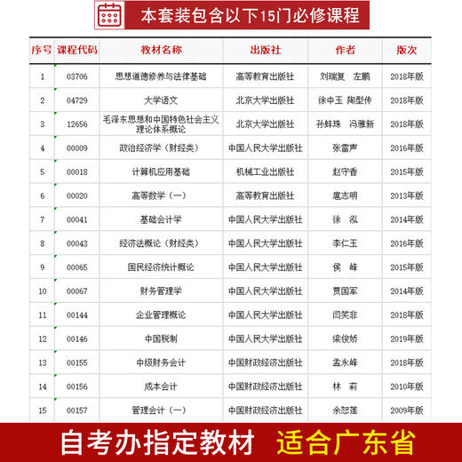 备考2022 自考教材全套 广东会计专业专科 630302 公共课+必考 15本 朗朗图书专营店 商品图1