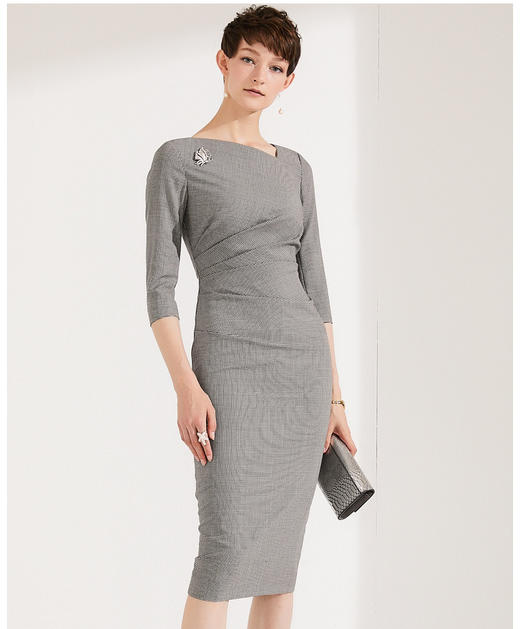 孤品-颈袖添香-连衣裙-J3769A颈袖添香季新款时尚职场修身OL气质显瘦包臀羊毛女士连衣裙J3769A不退可换 商品图1