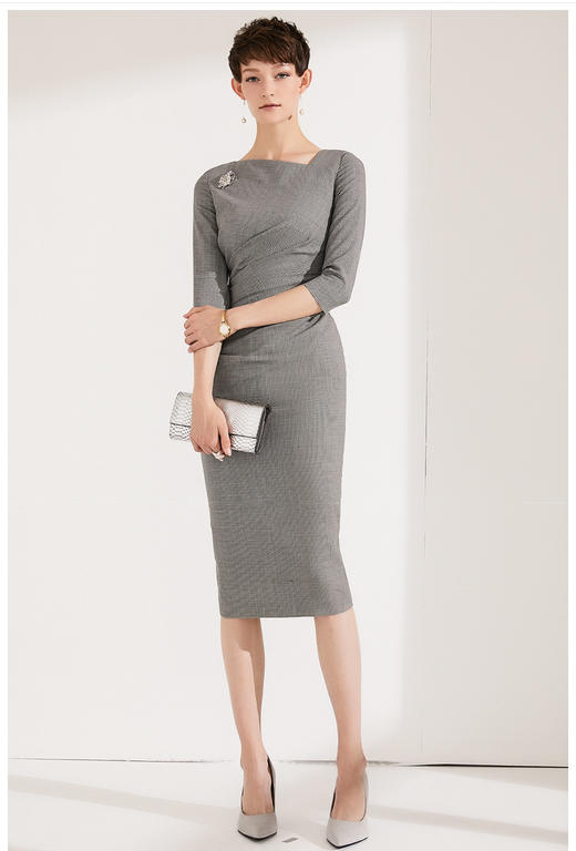 孤品-颈袖添香-连衣裙-J3769A颈袖添香季新款时尚职场修身OL气质显瘦包臀羊毛女士连衣裙J3769A不退可换 商品图3