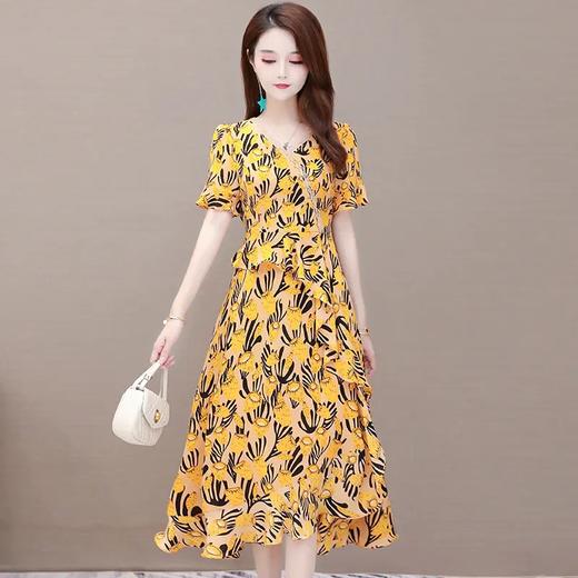 YWE XL20630时尚气质优雅减龄短袖雪纺印花连衣裙 商品图2