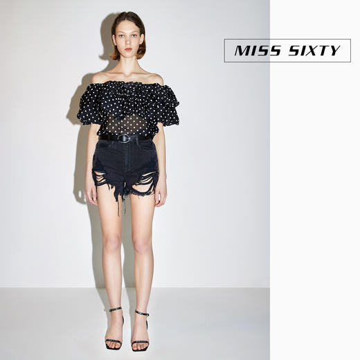Miss Sixty2020夏季新款波点一字肩荷叶边上衣衬衫女602XJ0250000 商品图2