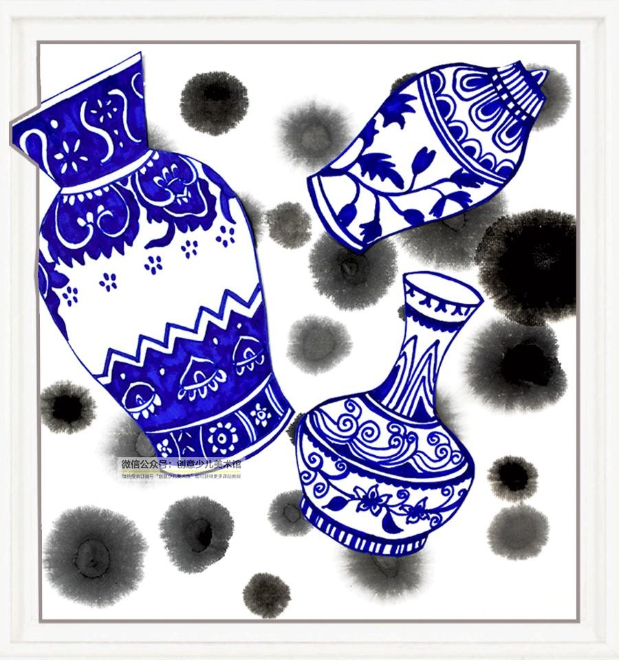 趣味线描画青花古韵 欣赏青花瓷器的图片和素材 观察和感受青花瓷的花纹和图案