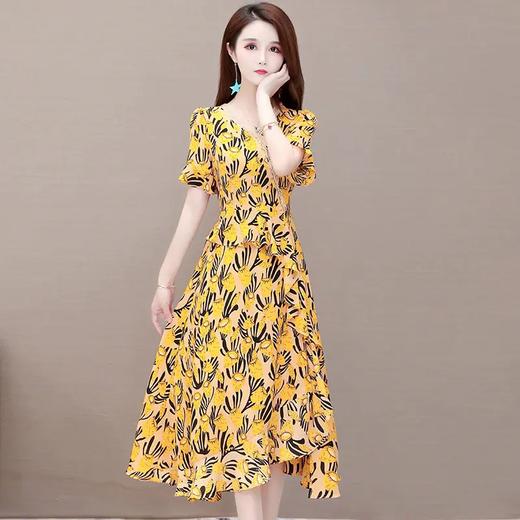 YWE XL20630时尚气质优雅减龄短袖雪纺印花连衣裙 商品图3