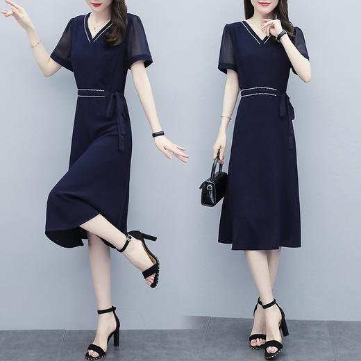 MQ-1099-2025夏装新款气质显瘦遮肚子雪纺连衣裙YY 商品图0