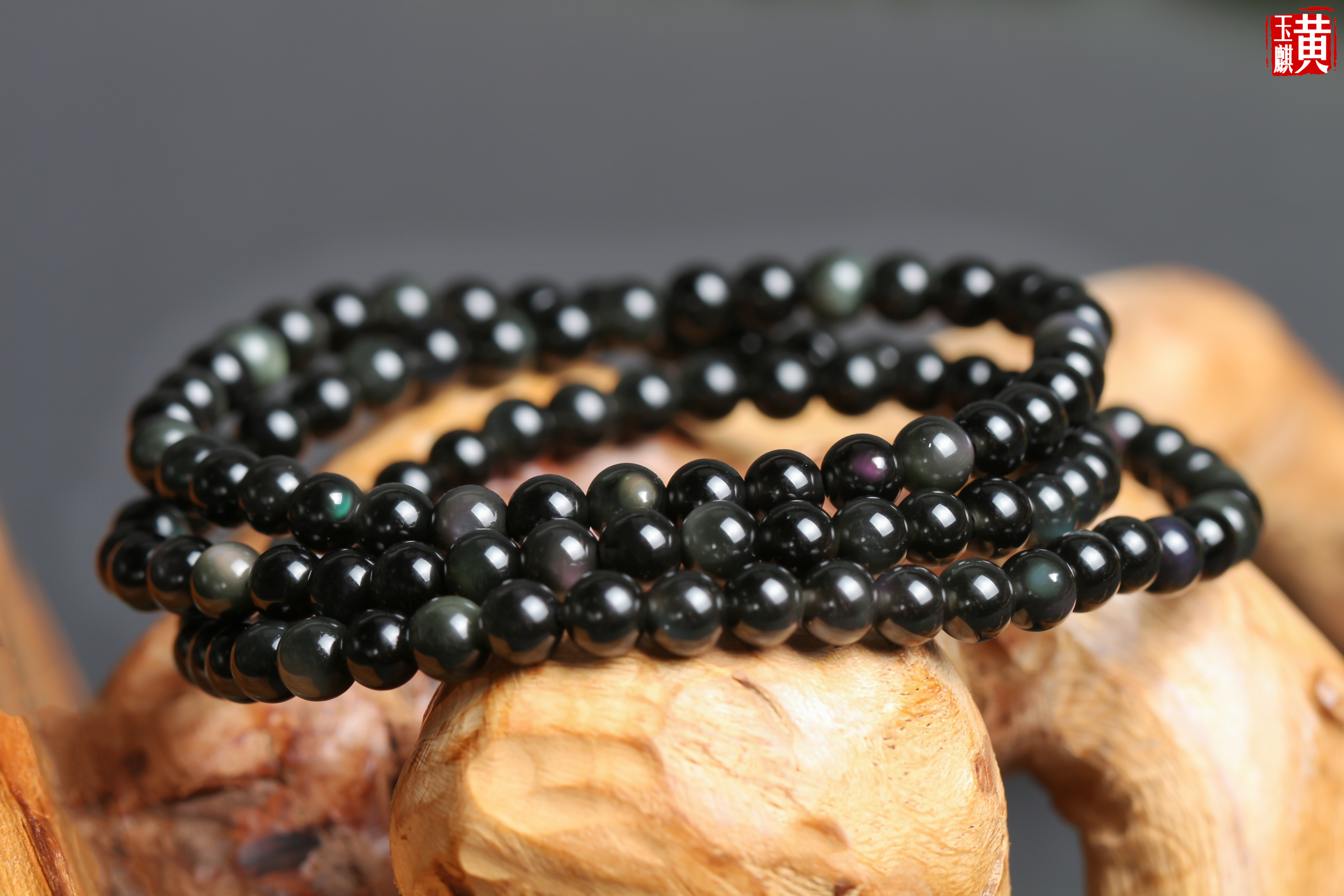 [ 无惧 ]  天然彩虹眼黑曜石多圈手串