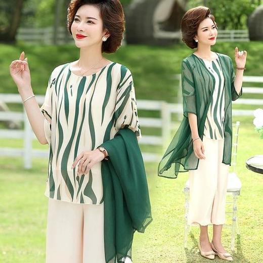 YQ-6363新款宽松女装中老年洋气短袖大码胖妈妈套装 商品图1