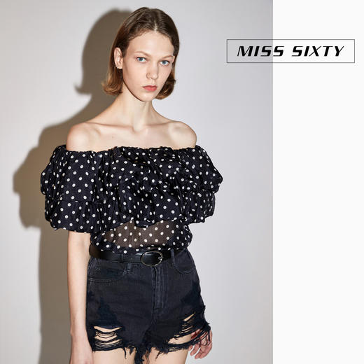 Miss Sixty2020夏季新款波点一字肩荷叶边上衣衬衫女602XJ0250000 商品图0