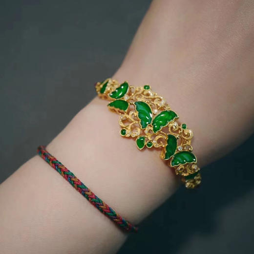 龢盒原创蝶飞花‬舞翡翠18k金镶钻大手镯 商品图4