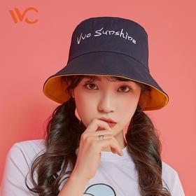 现货   正版授权VVC新款双面渔夫帽女糖果色字母盆帽韩版遮阳防紫外线黑色太阳帽