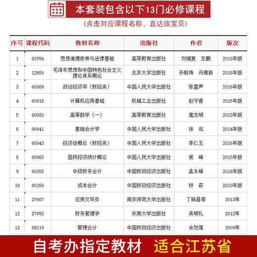 备考2022 自考教材全套 江苏会计专业专科 A1020223 公共课+必考 13本 朗朗图书专营店 商品图2