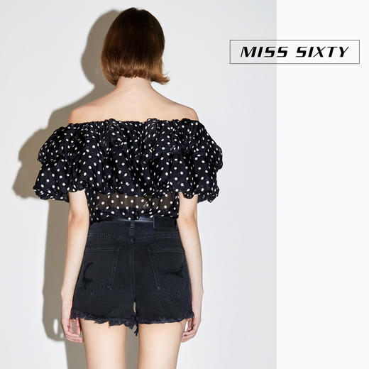 Miss Sixty2020夏季新款波点一字肩荷叶边上衣衬衫女602XJ0250000 商品图3
