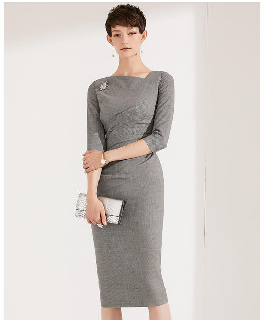 孤品-颈袖添香-连衣裙-J3769A颈袖添香季新款时尚职场修身OL气质显瘦包臀羊毛女士连衣裙J3769A不退可换 商品图2