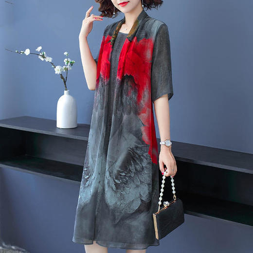 FW-5787夏装阔太太洋气高贵中老年女装两件套雪纺裙 商品图0