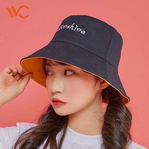 现货   正版授权VVC新款双面渔夫帽女糖果色字母盆帽韩版遮阳防紫外线黑色太阳帽 商品图2