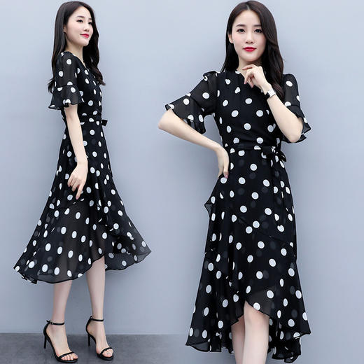 WZNH-SYG1977夏季新款收腰显瘦气质荷叶边波点裙子 商品图2