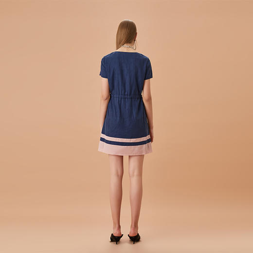 粉蓝撞色迷你口袋连衣裙 商品图2