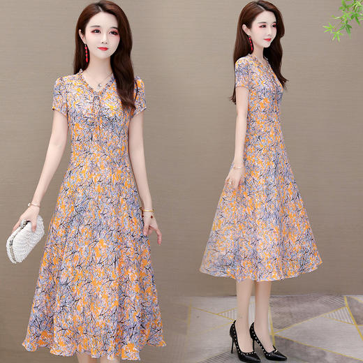 MQ-1099-2030夏新款收腰显瘦碎花雪纺连衣裙YY 商品图1