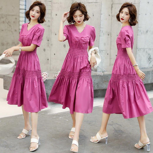WZNH-YKX1985夏季中长款纯色优雅短袖时尚连衣裙 商品图1