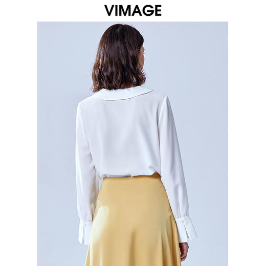 VIMAGE纬漫纪夏款轻薄舒适法式翻领喇叭袖雪纺衬衫女上衣V1309927 商品图8