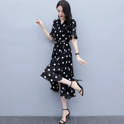 WZNH-SYG1977夏季新款收腰显瘦气质荷叶边波点裙子 商品图3