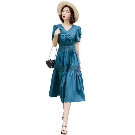 WZNH-YKX1985夏季中长款纯色优雅短袖时尚连衣裙 商品图4