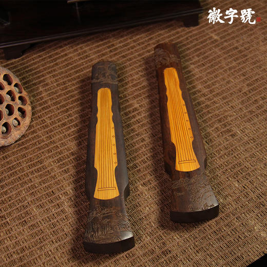 琴形°黑檀镶碳化竹 文房镇纸 商品图1