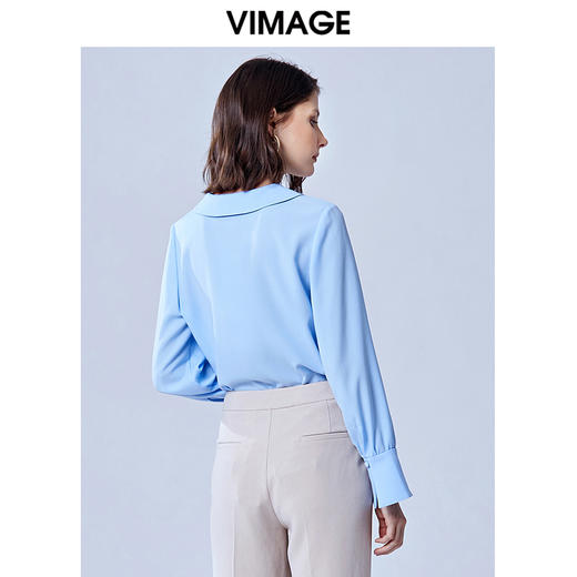 VIMAGE纬漫纪夏款轻薄舒适法式翻领喇叭袖雪纺衬衫女上衣V1309927 商品图2