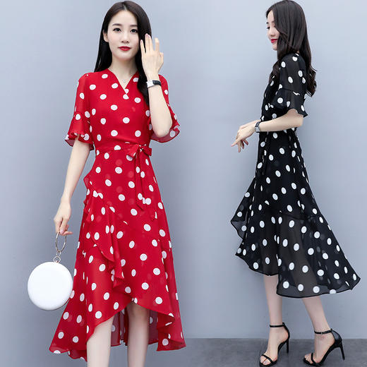 WZNH-SYG1977夏季新款收腰显瘦气质荷叶边波点裙子 商品图0