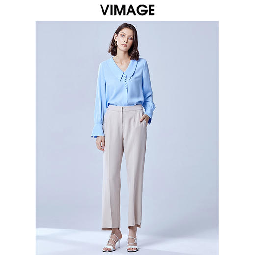 VIMAGE纬漫纪夏款轻薄舒适法式翻领喇叭袖雪纺衬衫女上衣V1309927 商品图1
