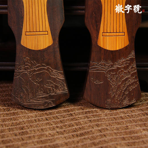 琴形°黑檀镶碳化竹 文房镇纸 商品图2