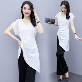 WZNH-SYG2012夏季纯色圆领优雅短袖潮流两件套