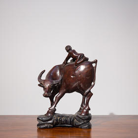 清代  龙眼木雕牧童老牛摆件