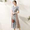 WLZD-2005206新款法式Chic风复古牛仔拼碎花连衣裙 商品缩略图1